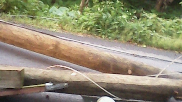 Uno de los postes derribados en la provincia Duarte, la madrugada de este jueves.