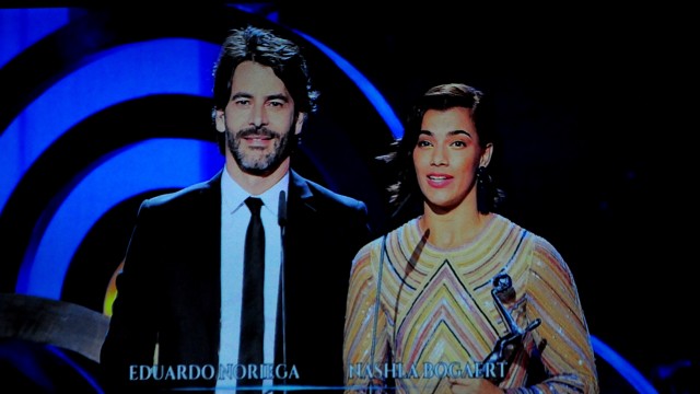 Eduardo Noriega y Nasla Bogaert en la entrega de los Premios Platino.