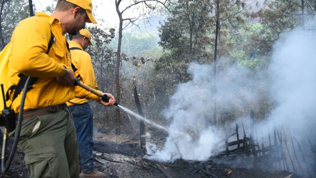 Medio Ambiente mantendrá dos brigadas en el lugar hasta que apaguen totalmente el fuego forestal.