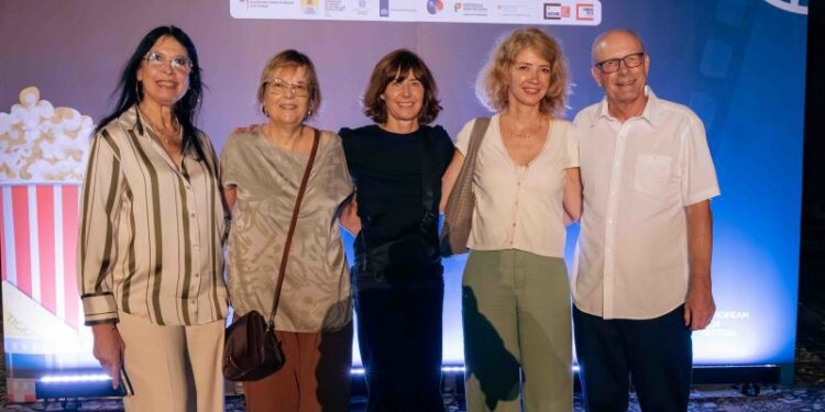 Eurocine Fortaleza Ozama, de izq. A derecha: Ana Cristina Martínez – Directora Fortaleza de Santo Domingo; Rita Hämmerli-Weschke – Embajadora de Suiza; Katharina Falkner – Directora del BID; Katja Afheldt – Embajadora Unión Europeay Matthias Weschke