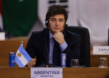 RIO DE JANEIRO, BRAZIL - NOVEMBER 18: Javier Milei president of Argentina participates in a working session as part of the G20 Summit 2024 at Museu de Arte Moderna on November 18, 2024 in Rio de Janeiro, Brazil. The 2024 G20 Summit takes place in Brazil for the first time. The event gathers leaders of the most important economies. Starvation, sustainable development or social inclusion are some of the issues to be during the summit. (Photo by Wagner Meier/Getty Images)